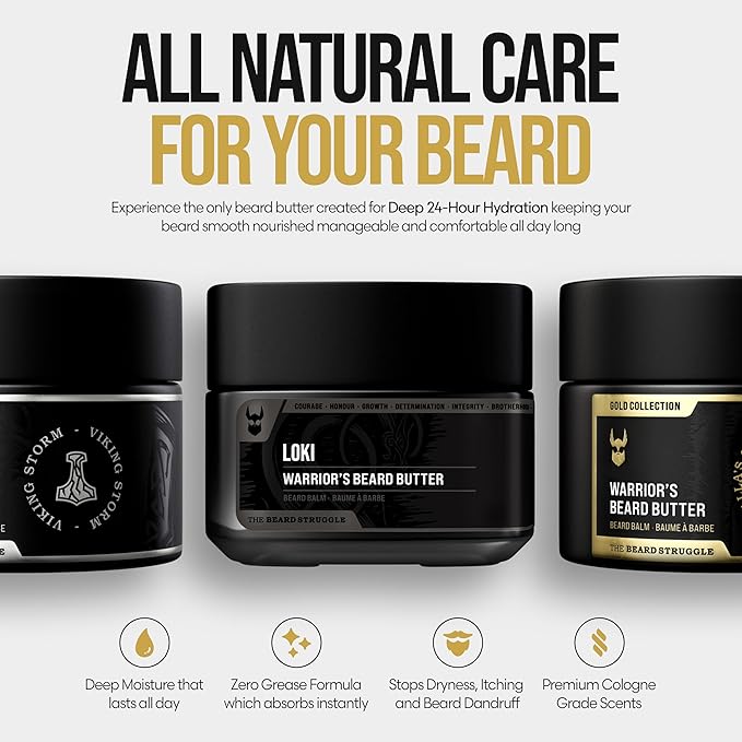 The Beard Struggle Warrior’s Beard Butter Alfheim's Forests - Silver Collection - Non-Greasy Low-Hold Formula, Luxurious Cologne-Grade Fragrances 100% Natural - 50g / 1.76 US. oz. Warrior-Glass Jar