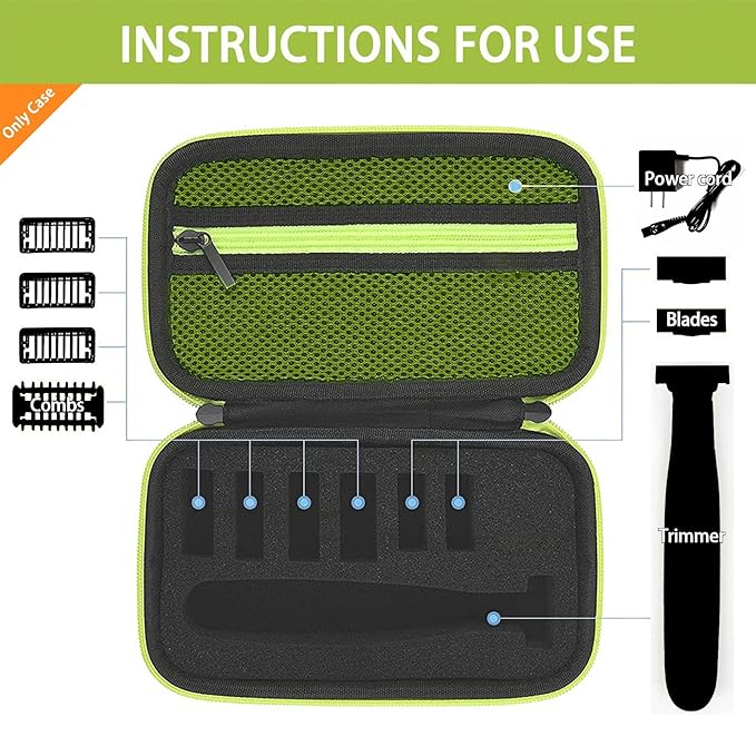 LinMei Hard Travel Case for Electric Trimmers & Shavers - Protective Organizer Compatible with QP27XX, QP28XX and QP6XXX - EVA Shell with Accessory Pocket - Black (Case Only)