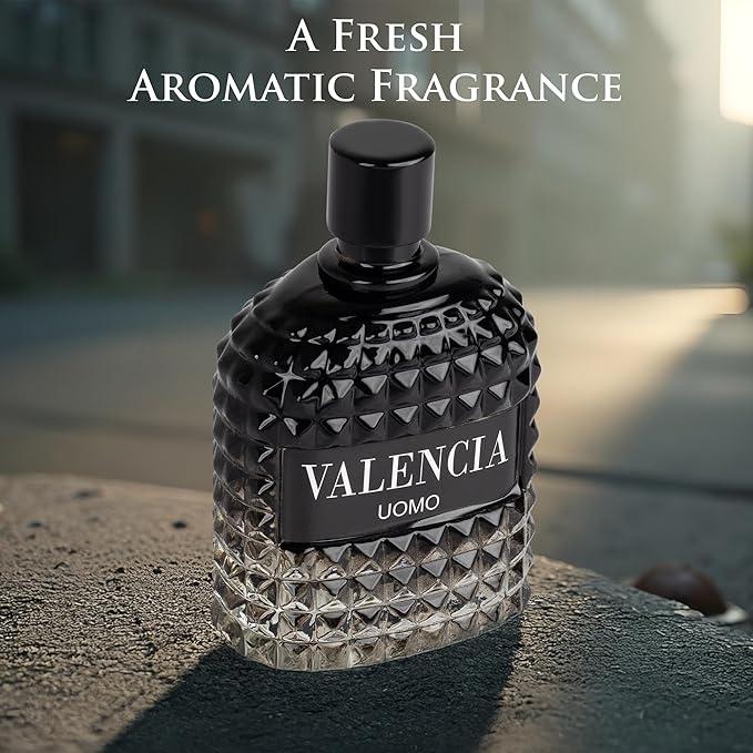 Valencia UOMO for Men Eau De Parfum - Woody Aromatic Fragrance - Floral Twist Blended with a Cool Facet of Mineral Notes & Salt - Edgy yet Masculine Scent - Cologne or Everyday Use - 100ml Bottle