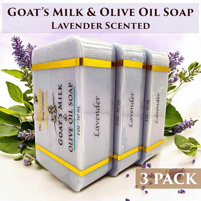 The Grecian Soap Company Goat Milk & Olive Oil Soap Bar 3-Pack – Lavender Scent, Natural Bar Soap, Moisturizing & Nourishing Body & Face Soap Bars, Handmade in USA