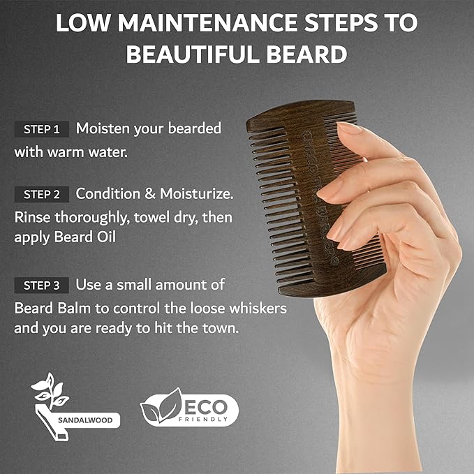 Sandalwood Beard Comb for Men – Pocket-Size Anti-Static Wooden Grooming Comb with Protective Case – For Beard, Mustache & Hair