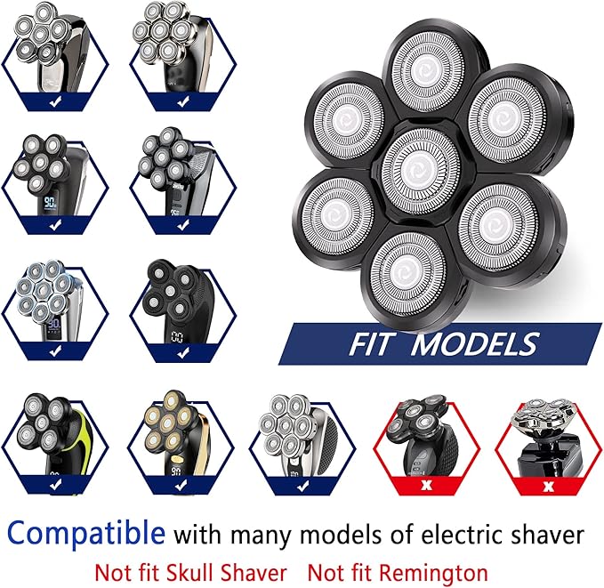 Universal Replacement Heads for Blade,Replacement Blades Compatible with Most Major Head Shaver Brands, Easy-to-Install Electric Razor Shaver Heads for Bald Men. (7 Black)