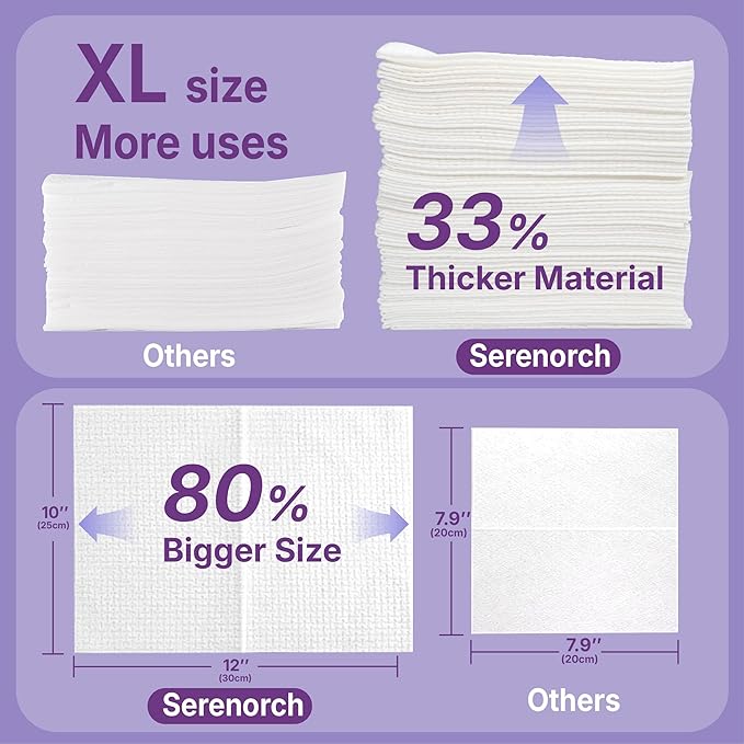 Disposable Face Towels (50 Count) – XL 10"x12" Ultra Thick Facial Cleansing Cloths – Soft Biodegradable Dry Wipes for Sensitive Skin – Lint-Free Makeup Remover Towelettes for Daily Skincare