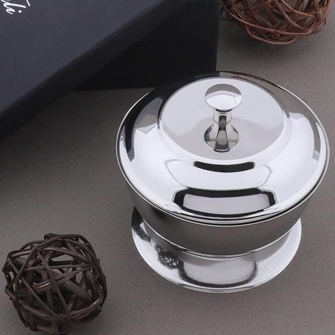 Stainless Steel Made Shaving Soap Bowl with Lid. Perfect to Keep Your Soap Safe.