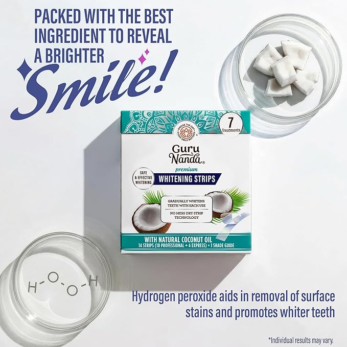 GuruNanda Teeth Whitening Strips - 16-Day Treatment with Non-Slip, Dry Strip Technology - Whitening Designed with Care for a Brighter Smile (Pack of 2)