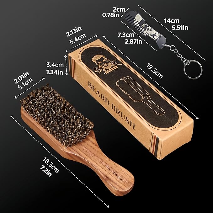 Boar Bristle Beard Brush for Men - Wooden Mustache Brush and Slick Back Hair Brush with Small Metal Beard Comb, Perfect for Home and Travel Use - Major
