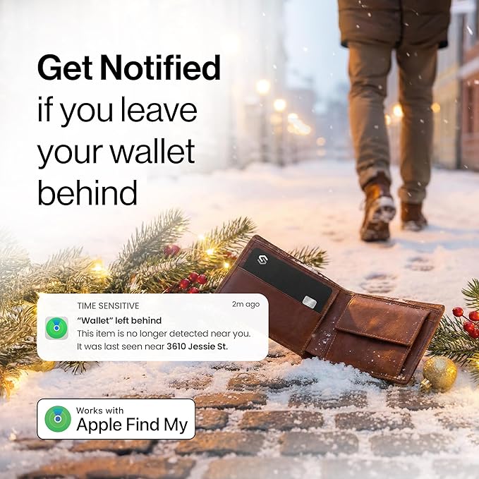 SPOTMINDERS Mens Valentines Day Gifts for Him Apple MFi Certified Credit Card Wallet Tracker PRO (iOS Only) 0.07in Works with Apple Find My Rechargeable Tracking Card IP68 Slim Passport Item Finder