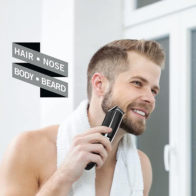 Perry Ellis 16-Piece Men’s Grooming Kit with Rechargeable Beard Trimmer & Electric Razor, Nose & Ear Hair Trimmer, Foil Shaver Head, LED Display, Charging Dock
