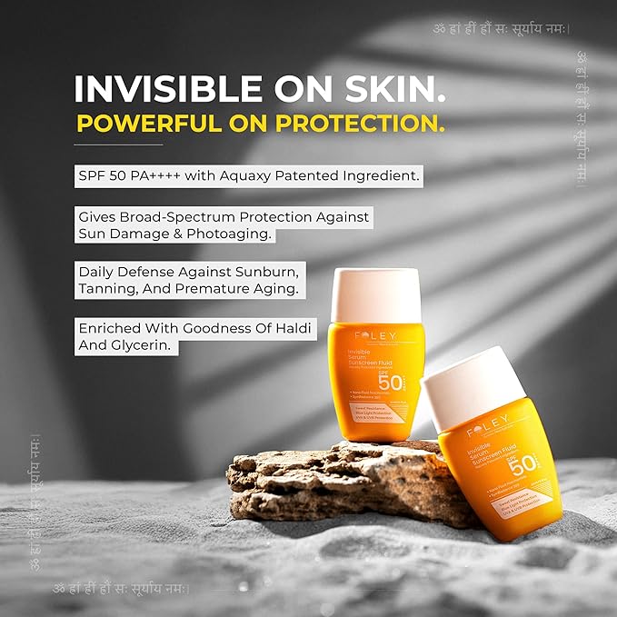 Foley Invisible Sunscreen Fluid SPF 50 PA++++, 30ml | For Indian Skin | Lightweight, Fast-Absorbing | No White Cast | Daily UV Protection for All Indian Weathers - Men and Women, All Skin Types