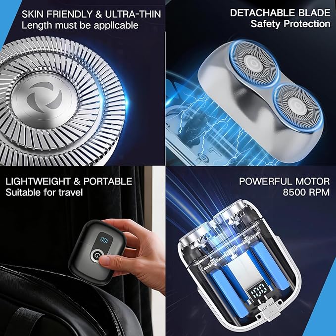 Electric Foil Shavers for Men, Mens Upgraded Electric Razor Mini Shaver, Beard Trimmer for Men with Pop Up Trimmer,USB-C Fast Rechargeable - Lightweight Handheld Design for Travel & Home