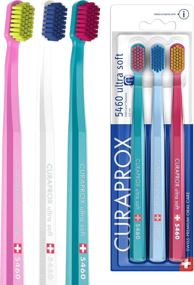 Curaprox CS 5460 Ultra-Soft Toothbrush – for Sensitive Teeth & Gums | Gentle Plaque Removal | 3-Pack |Random Colour