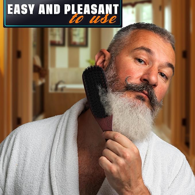 Mens Beard Brush with Handle – Soft Boar Bristle Beard Brush for Men, 9" Wooden Design for Beards, Mustaches & Slick Back Hair – Comfortable Grip, Styling Control, for Daily Grooming & Barbershop Use