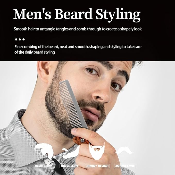 1PC Small Folding Pocket Beard & Mustache & Hair Styling Comb for Men - Metal Tactical Grooming Tool with Wooden Handle, with 180° Rotatable for Outdoor Travel & Home Use - Length 6.57inch