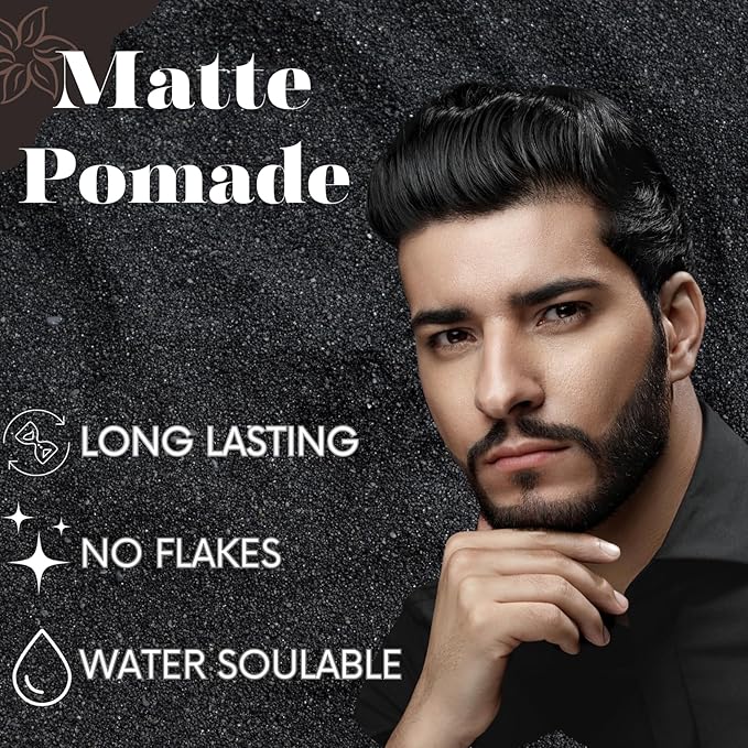 Matte Hair Wax Pomade, Water Based Styling Clay Pomade for All Hair Types Hair Paste for Men with No Shine Natural-Looking Hairstyle, Long-Lasting, Strong & Flexible Hold, 4 Oz