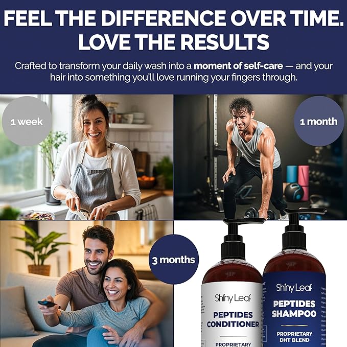 Anti-Thinning Peptide Shampoo And Conditioner – Sulfate Free Thickening Hair Fromula With Biotin, Caffeine & Saw Palmetto Made In USA For Women & Men, Safe For Color-Treated Hair, 16 fl.oz Each