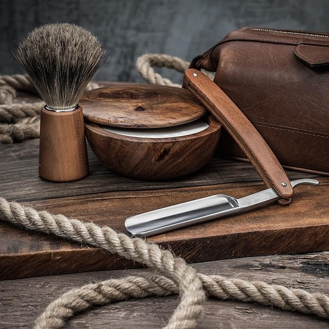 G.B.S Wooden Handle Straight Edge Stainless Steel Barber Shaving Straight Razor, Handmade, Extra Sharp With Leather Razor Travel Case