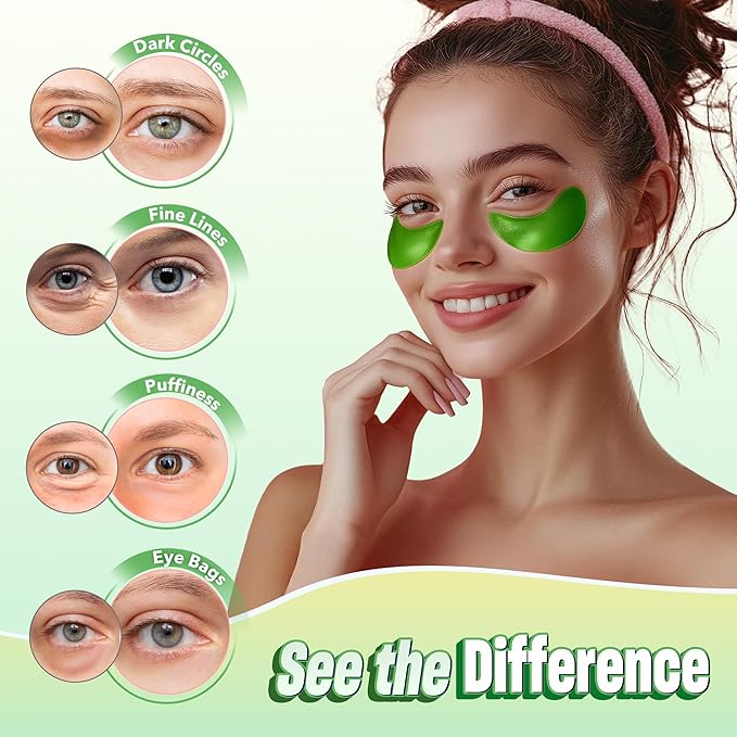 Under Eye Patches - 60 Pack for Puffy Eyes, Dark Circles, Bags & Wrinkles with Hydrolyzed Collagen & Hyaluronic Acid - Eye Care Pads for Daily Skincare (Green)