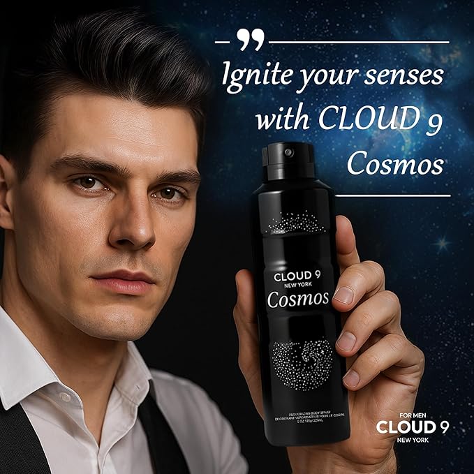 Cloud 9 Cosmos Deo Body Spray for Men 7.64 fl oz – Long Lasting Fresh & Earthy Scent with Lemon, Bergamot, Lavender – Ideal For Work,Travel, Social Events,Gym & Outdoor Activities - All Day Freshness