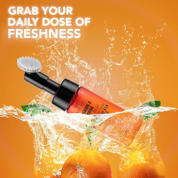 Botanic Hearth Vitamin C Foaming Face Wash With Papaya & Orange | Extracts Built|In Silicone Brush | For Cleansing & Glowing Skin | Paraben & Sulphate Free | Face Cleanser For Women & Men | 5.1 Fl Oz