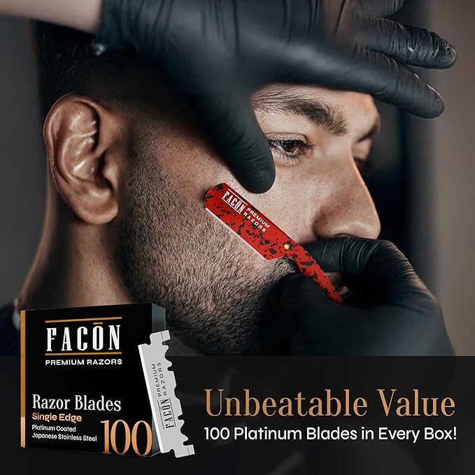 Facón Straight Razors for Men - Professional Barber Straight Edge Razor Kit with 100 Blades, Classic Stainless Steel Barbero Shaver for a Smooth & Precise Shave, Premium Barber Razor for Men's Shaving