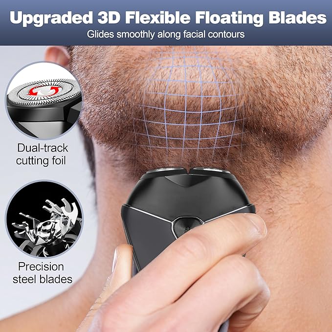 Mini Electric Foil Shavers for Men, Portable Electric Razor, Face Shaver with IPX7 Waterproof, Type C Fast Rechargeable (Black)