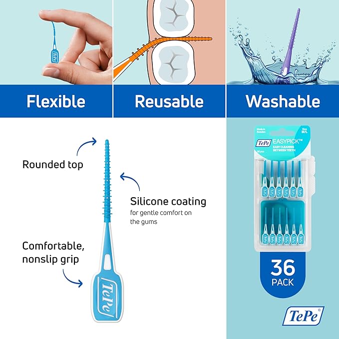 TEPE Dental Floss Picks, Tooth Picks Flossers, Floss Sticks, EasyPicks M/L, Blue, 36 Pk