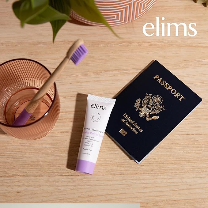 ELIMS Travel Size 10% Nano-Hydroxyapatite Toothpaste Fluoride Free - Xylitol Remineralizing Toothpaste for Whitening Sensitive Teeth - Lavender Vanilla Mint Toothpaste for Adults & Kids 1oz