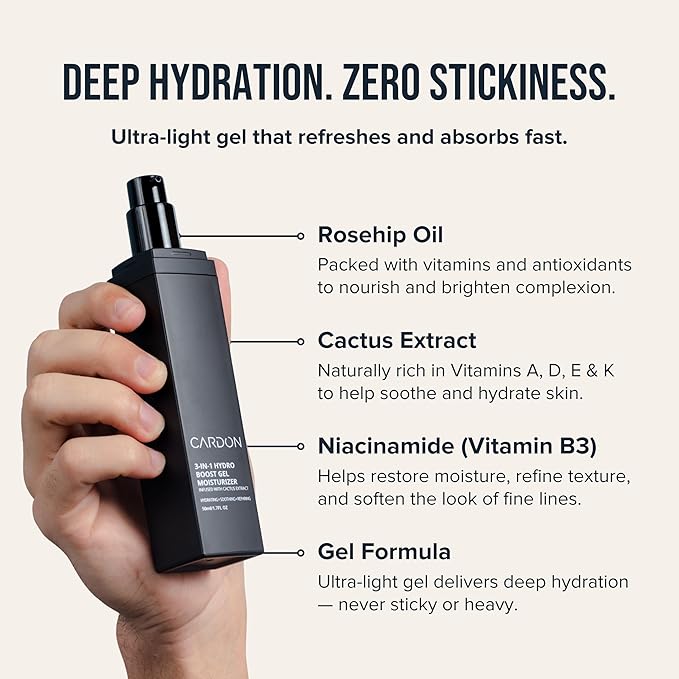 Cardon | Anti-Aging Face Moisturizer for Men | Korean Skincare Facial Lotion | Hydro Boost Gel | Healing Cactus Extract, Reduce Wrinkles, Repair Acne Scars | Ultra Light Face Cream (1 CT)