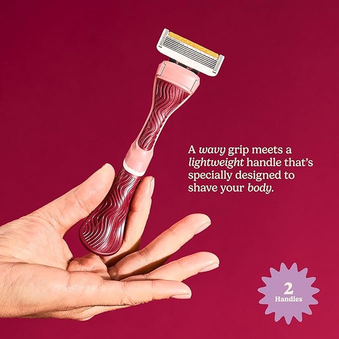 Dollar Shave Club for Women | Maroon Wavy Grip Handle 2 Pack | Lightweight, Ergonomic Handles for Every Curve, Corner, and Tricky Spot | Razors for Women, Womens Razors for Shaving