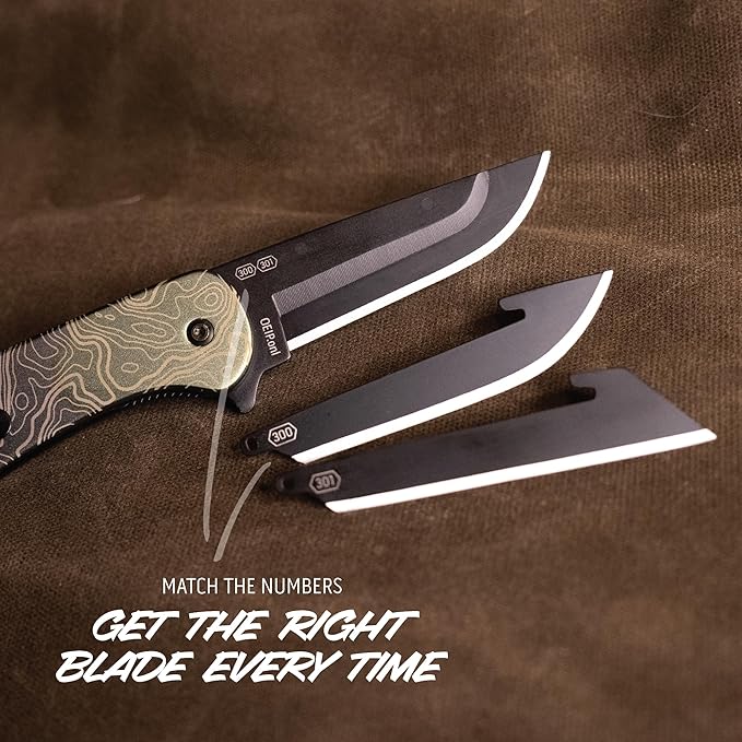 OUTDOOR EDGE RAZOR VX1 | Topo Map Etching | Replaceable Blade EDC Folding Pocket Knife | 3" Stainless Blade, Green Anodized Aluminum Handle, Reversible Pocket Clip | Cool Knife for Men