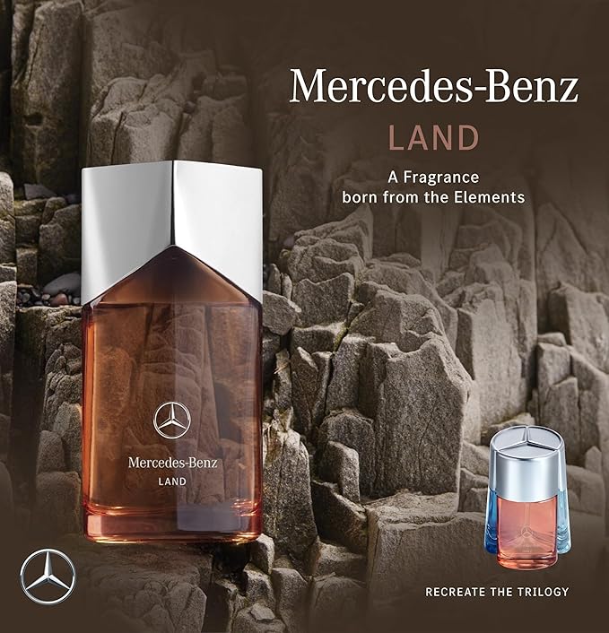 Mercedes Benz Land Eau De Parfum Spray for Men - 3.4 Fl Oz - Luxury Long Lasting Fragrance with Notes Of Patchouli, Tonka bean & Rosemary - Cologne for Men