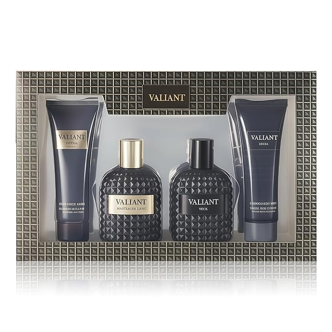 Valiant Men Cologne Set - 3.4Fl Oz*2PCS Eau de Parfum Spray & 2PCS After Shave Lotion | Long-Lasting Fresh Fragrance with Jasmine & Vanilla Bourbon, Cologne Gift Set for Men