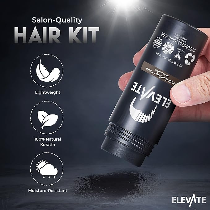 ELEVATE Hair Perfecting 2-in-1 Kit | Set Includes Natural Hair Thickening Fibers & Spray Applicator Pump Nozzle | Instantly Conceal & Thicken Thinning Balding Areas in Seconds Men & Women (Dark Brown)