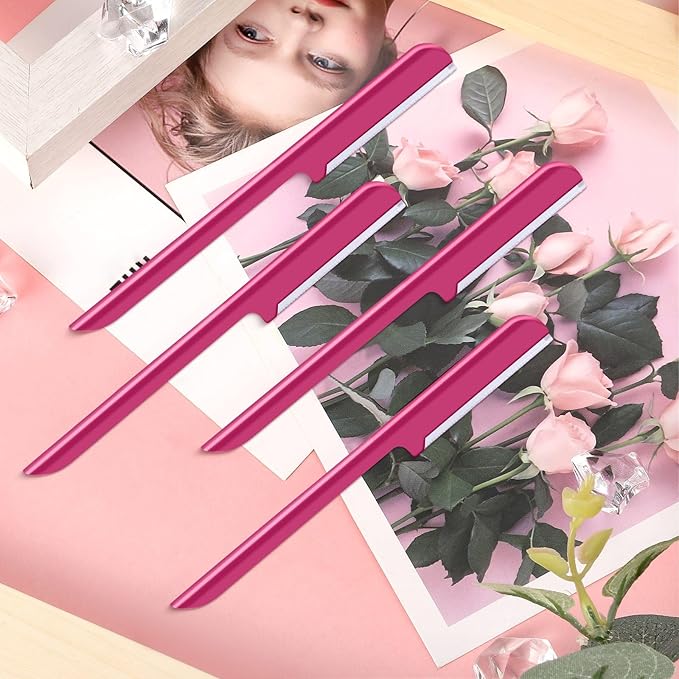 10 Pieces Eyebrow Razor for Women Facial Shaver Razor Brow Shaper Eyebrow Trimmer Dermaplaner Shaping Tool with Cover (Rose Red)