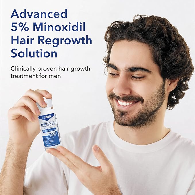 Liquid Minoxidil for Men 5% – Advanced Topical Solution for Regrowth – Growth Treatment for Men Hair Loss 6-Pack as 6-Month Supply Kit