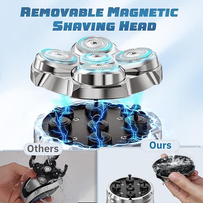 Head Shavers for Bald Men, Magnetic Electric Razor Hair Trimmer for Men Cordless Rechargeable Electric Shavers for Men 100% Waterproof Dry & Wet Beard Grooming Kit with Led Display