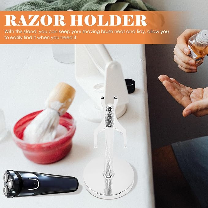 FUOYLOO Razor Stand for Men and Shaving Brush Holder with Silver 31mm Clamp, Safety Razor Storage Organizer, Travel Shave Accessory for Bathroom and Barber Use