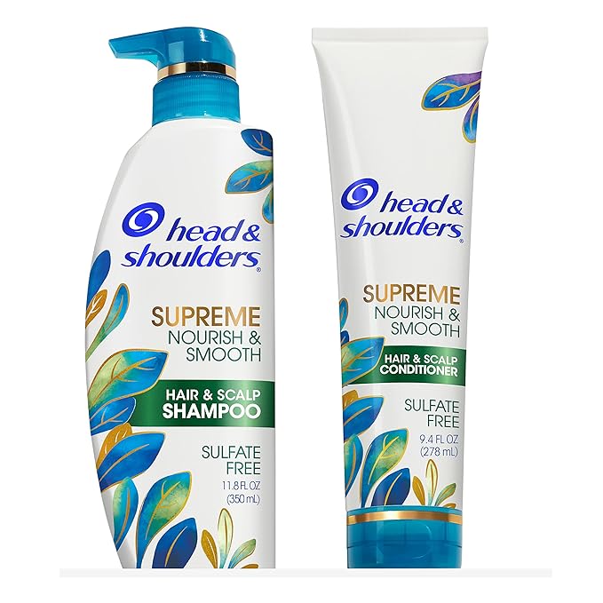 Head & Shoulders Anti-Dandruff Shampoo and Conditioner Set, Supreme Nourish & Smooth, 1% Pyrithione Zinc, Sulfate-Free, for Dry Scalp, Color-Safe, 11.8 fl oz & 9.4 fl oz