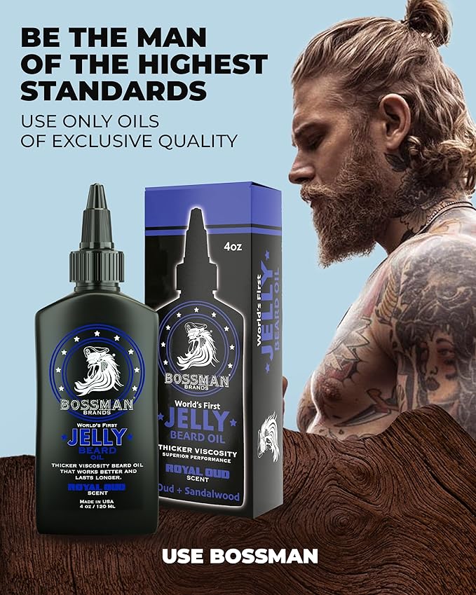 Bossman Jelly Beard Oil for Men - 3 Pack (12 oz in Total, Royal Oud Scent) – Softens, Moisturizes & Conditions with Natural Ingredients