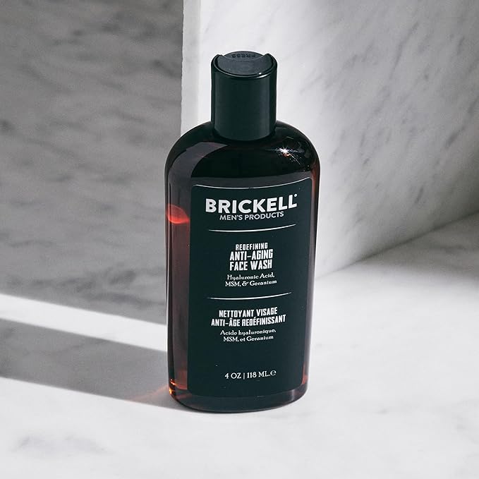 Brickell Men's Redefining Anti-Aging Face Wash For Men, Natural and Organic, Foaming Gel Face Wash Firms & Plumps Skin to Reduce Signs of Aging (Scented, 4 oz)