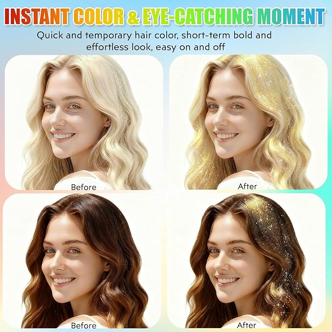 Glitter Hairspray【Instant Color】【Skin Friendly】【Easy To Clean】【Large Capacity】Washable Hair Color Spray For Women/Men 4.06 oz，18 Glitter