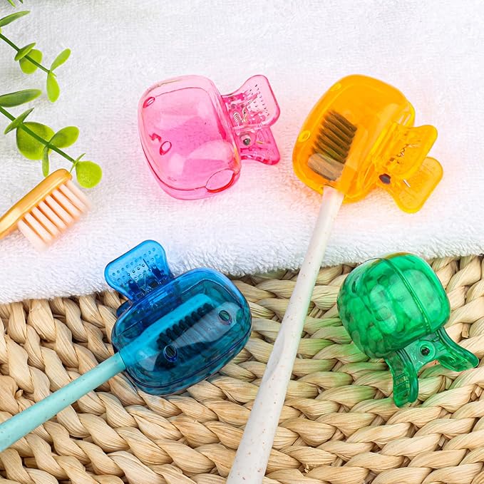 Hxezoc 4 Pack Travel Toothbrush Head Covers Toothbrush Protector Cap Brush Pod Case Protective Portable Plastic Clip for Household Travel, Bathroom, School, Camping, Business
