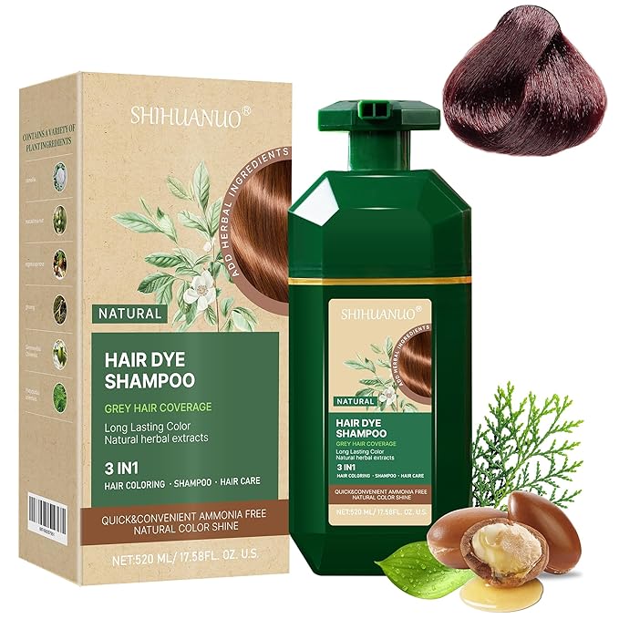 Hair Dye Shampoo 3 in 1 for Gray Hair Coverage, Herbal Ingredients Natural Shampoo Hair Dye for Women & Men/Ammonia-Free 520ml(reddish brown)