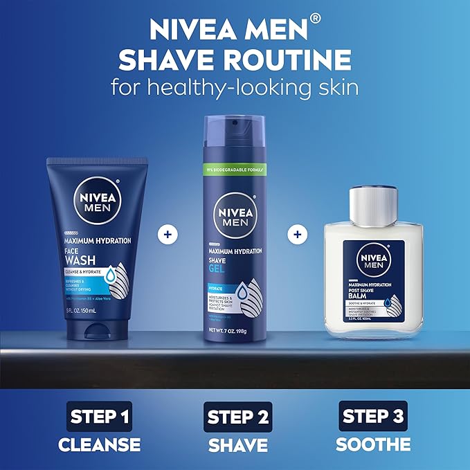 NIVEA MEN Maximum Hydration Shave Gel, with Aloe Vera and Provitamin B5, Shaving Gel for Men, 7 Oz Can, Pack of 3