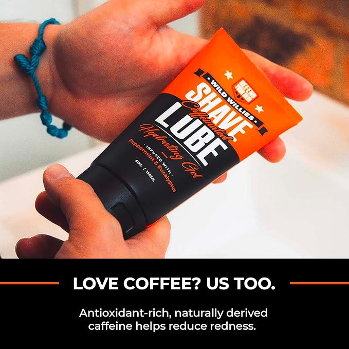 Premium and Hydrating Shaving Gel, Shave Lube by Wild Willies - Formulated with Caffeine, Calming Jojoba Oil & Cooling Eucalyptus Oil to Reduce Redness, Fight Nicks, Cuts, and Razor Burns