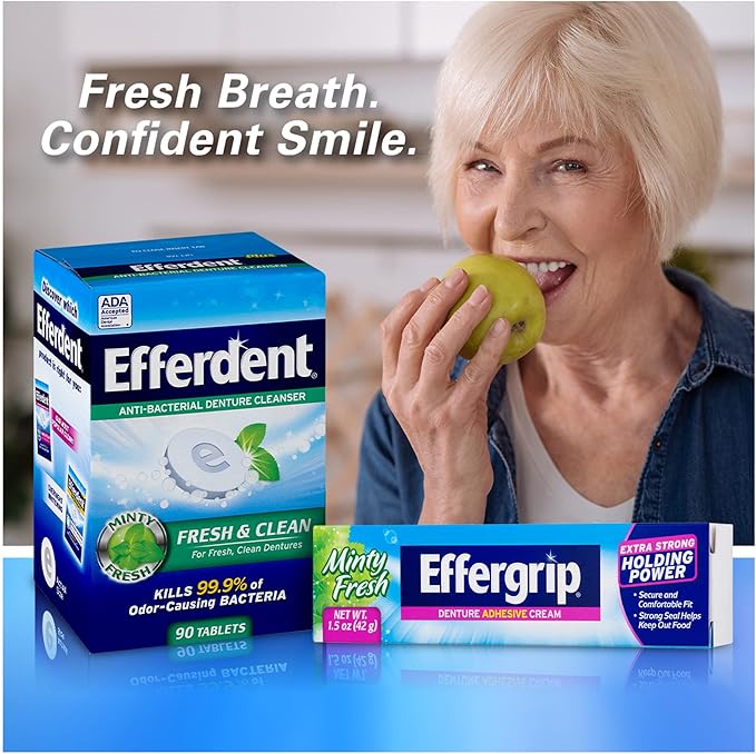 Effergrip Denture Adhesive Cream, Minty Fresh, 1.5 Oz, Zinc-Free Formula with Extra Strong Grip