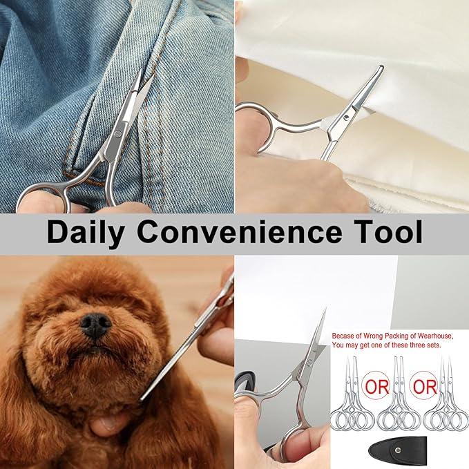 Eyebrow & Rounded Tips Nose Hair Scissors with Carrying Pouch for Men Women,Stainless Steel Small Scissors for Grooming Brow, Beard, Mustache, Eyelashes, Ear Hair,Hair Cutting (Silver)