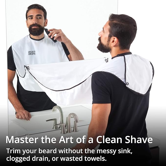 Beard King Beard Bib Apron - As Seen on Shark Tank – Gifts for Him, Stocking Stuffers for Men, Mens Gift, White