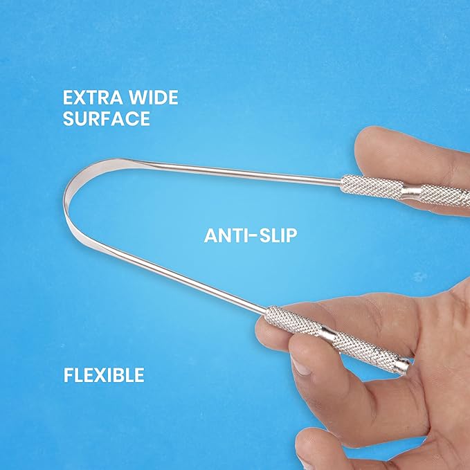 Tongue Scraper for Adults by HOKIN (1Pc Oral Care Pack) Stainless Steel Tongue Cleaners Reduce Bad Breath 100% Metal Tough Scrapers Men and Women Hygiene