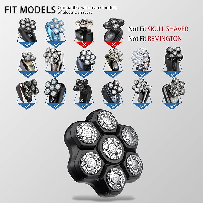 Magnetic Head Shaver Replacement Heads 7 Double Ring Waterproof Rotary Razor Blades for Bald Men Compatible with freebird wyklaus shpavver & Other Brands(blackm7)